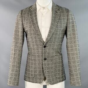 PAUL SMITH Size 36 Black White Woven Wool Notch Lapel Sport Coat